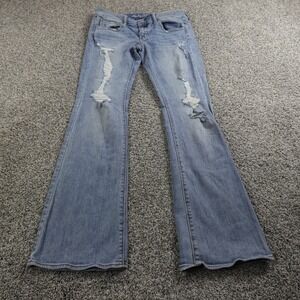 American Eagle Jeans Womens 8 Dark Blue Denim Low Rise Artist Flare Stretch 70s